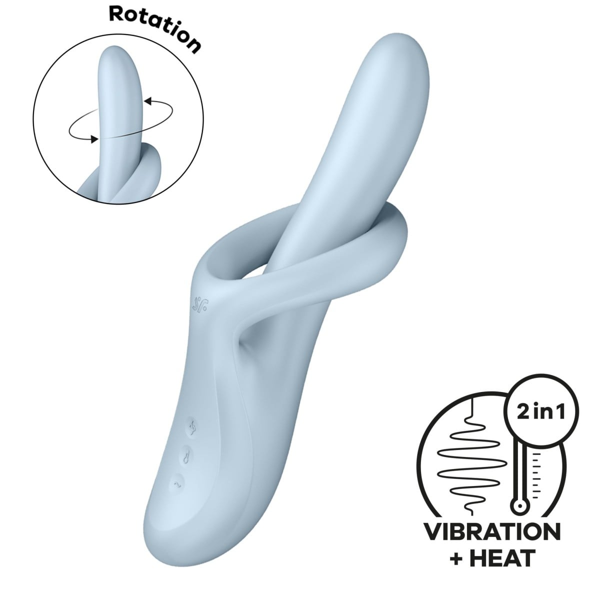 Rotační vibrátor Satisfyer Heat Flex 4 modrý, silikonový vibrátor na bod G, labie a klitoris s vyhříváním