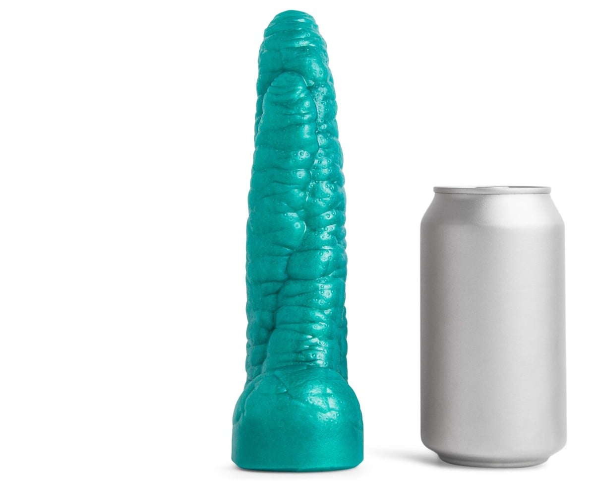 Erotixxx Toys Sea Monster Metallic Green 40% S, prémiové silikonové dildo s Vac-U-Lock 20,5 x 3,3–4,8 cm