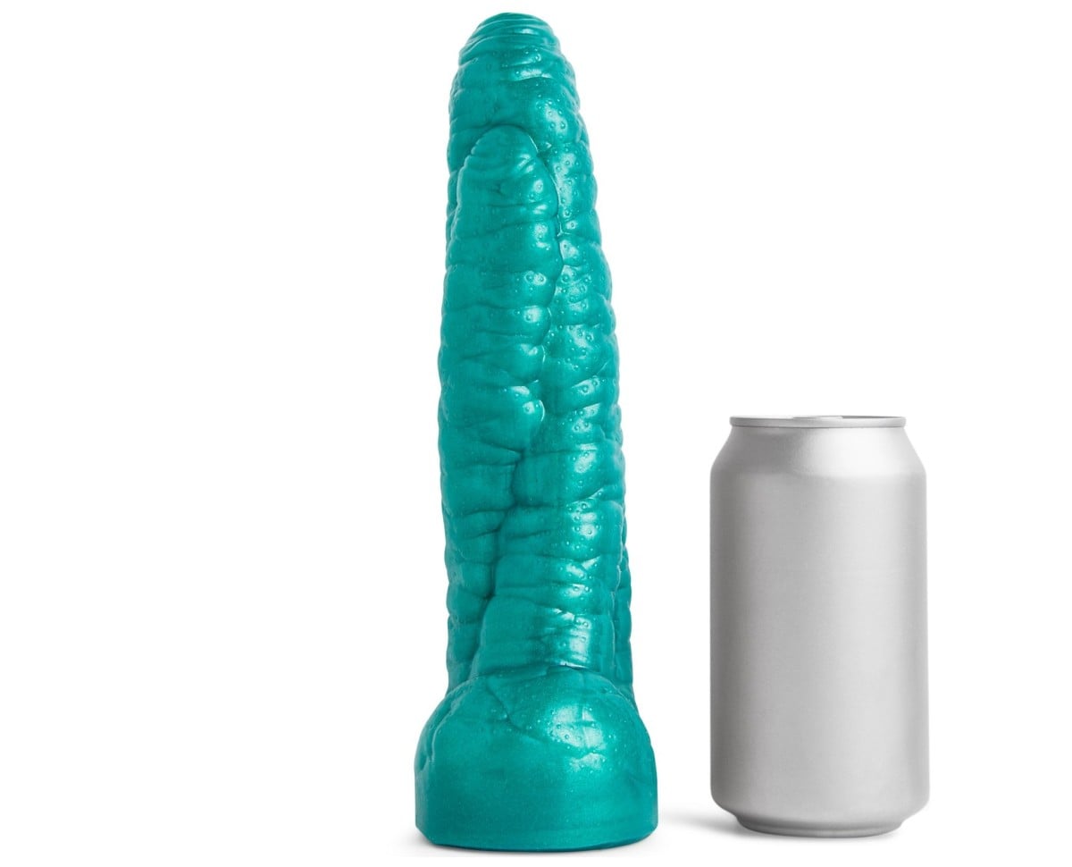 Erotixxx Toys Sea Monster Metallic Green 40% M, prémiové silikonové dildo s Vac-U-Lock 25,1 x 4–6 cm