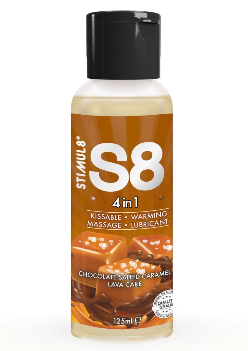 Stimul8 S8 4-in-1 Dessert Chocolate Salted Caramel Lava Cake Lube 125 ml, hřejivý lubrikant a masážní gel na vodní bázi s příchutí