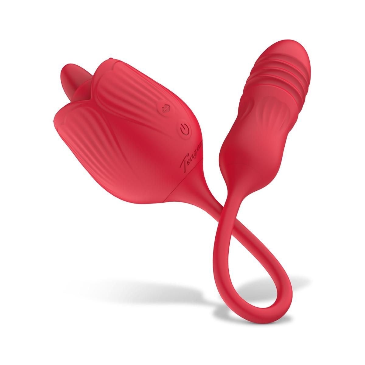 Teazers Thrusting Dildo with Tongue Function, přirážecí vibrátor a stimulátor klitorisu