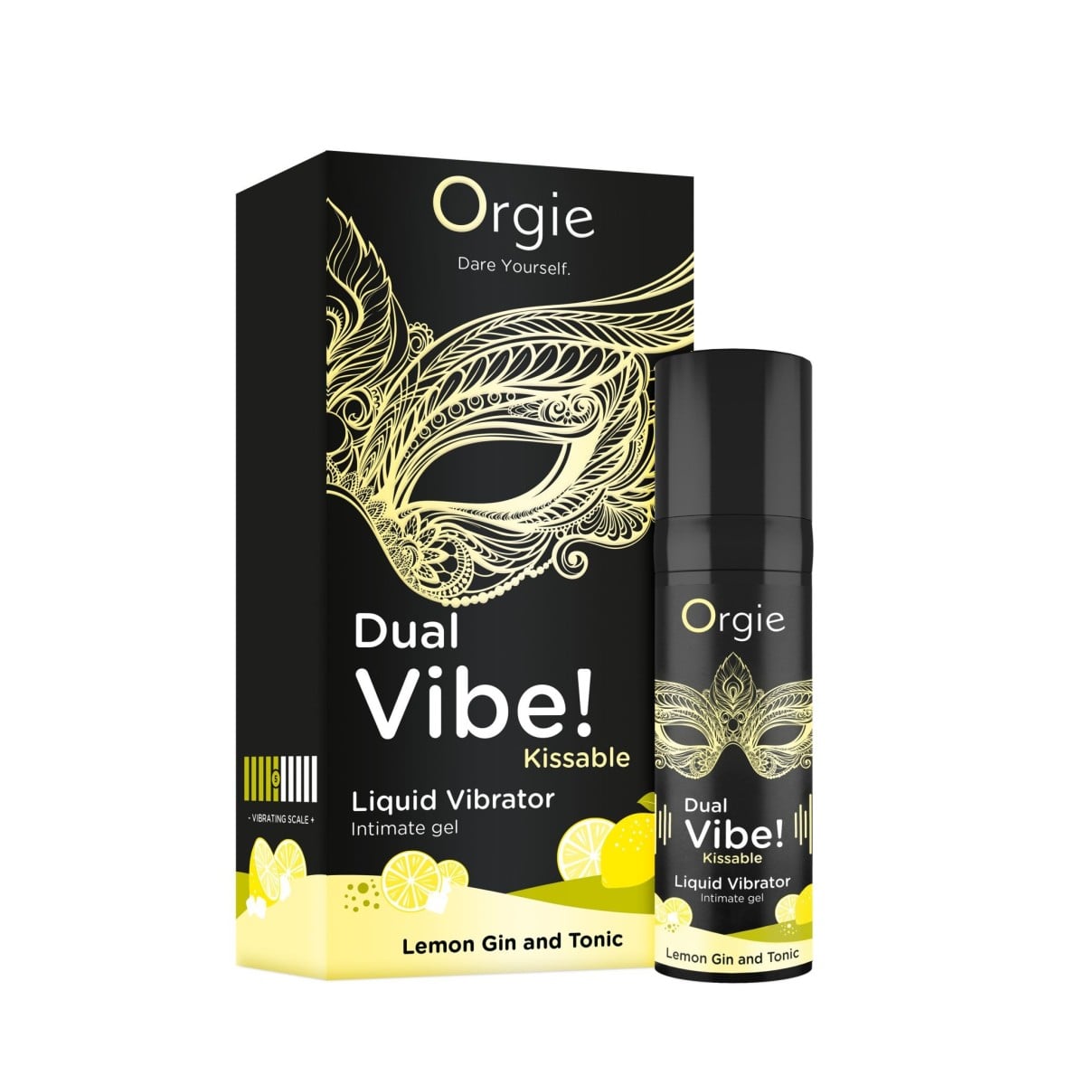 Orgie Dual Vibe! Lemon Gin and Tonic Liquid Vibrator 15 ml, slíbatelný stimulační gel s vibračním efektem