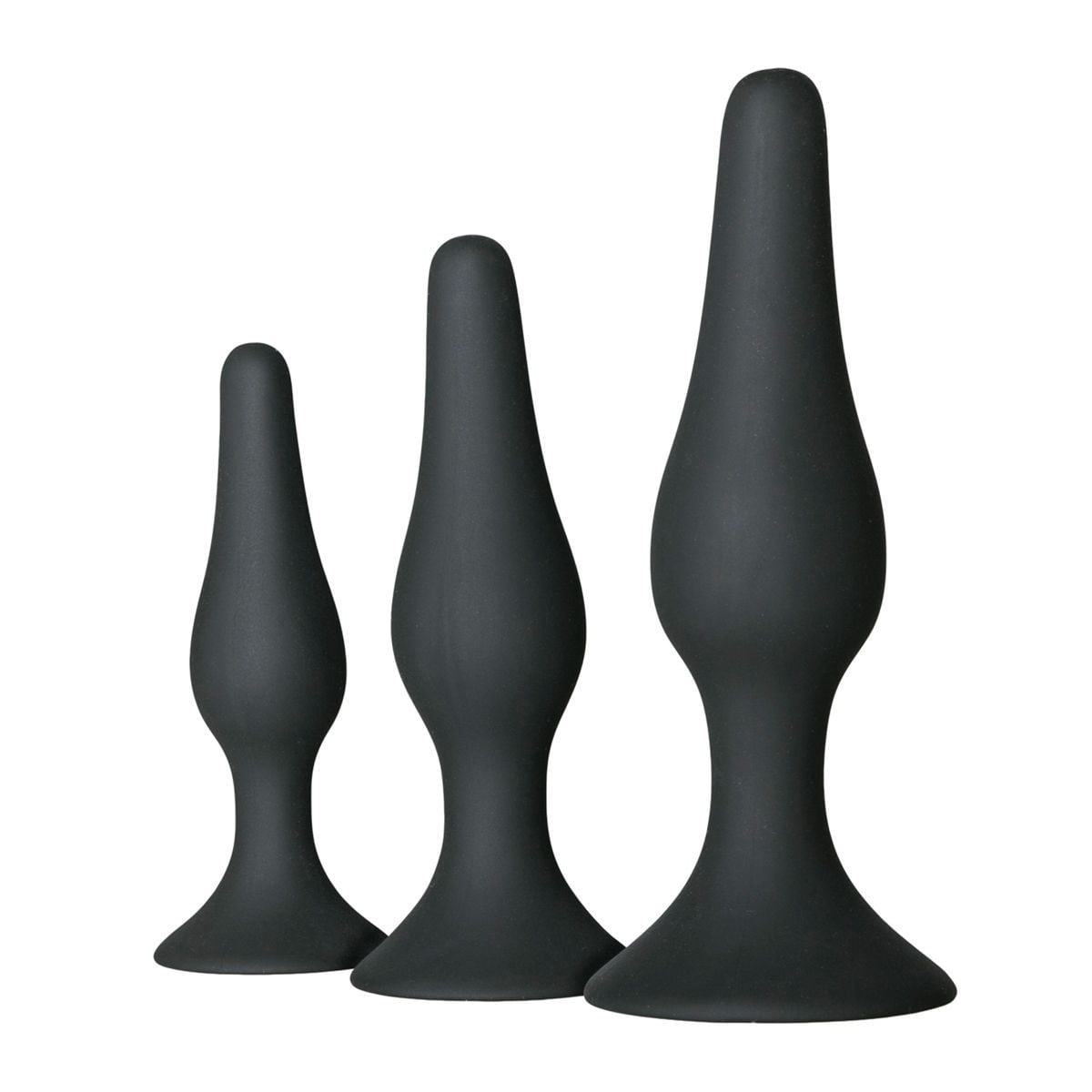 EasyToys Butt Plug Set Black, 3 silikonové anální kolíky s přísavkou