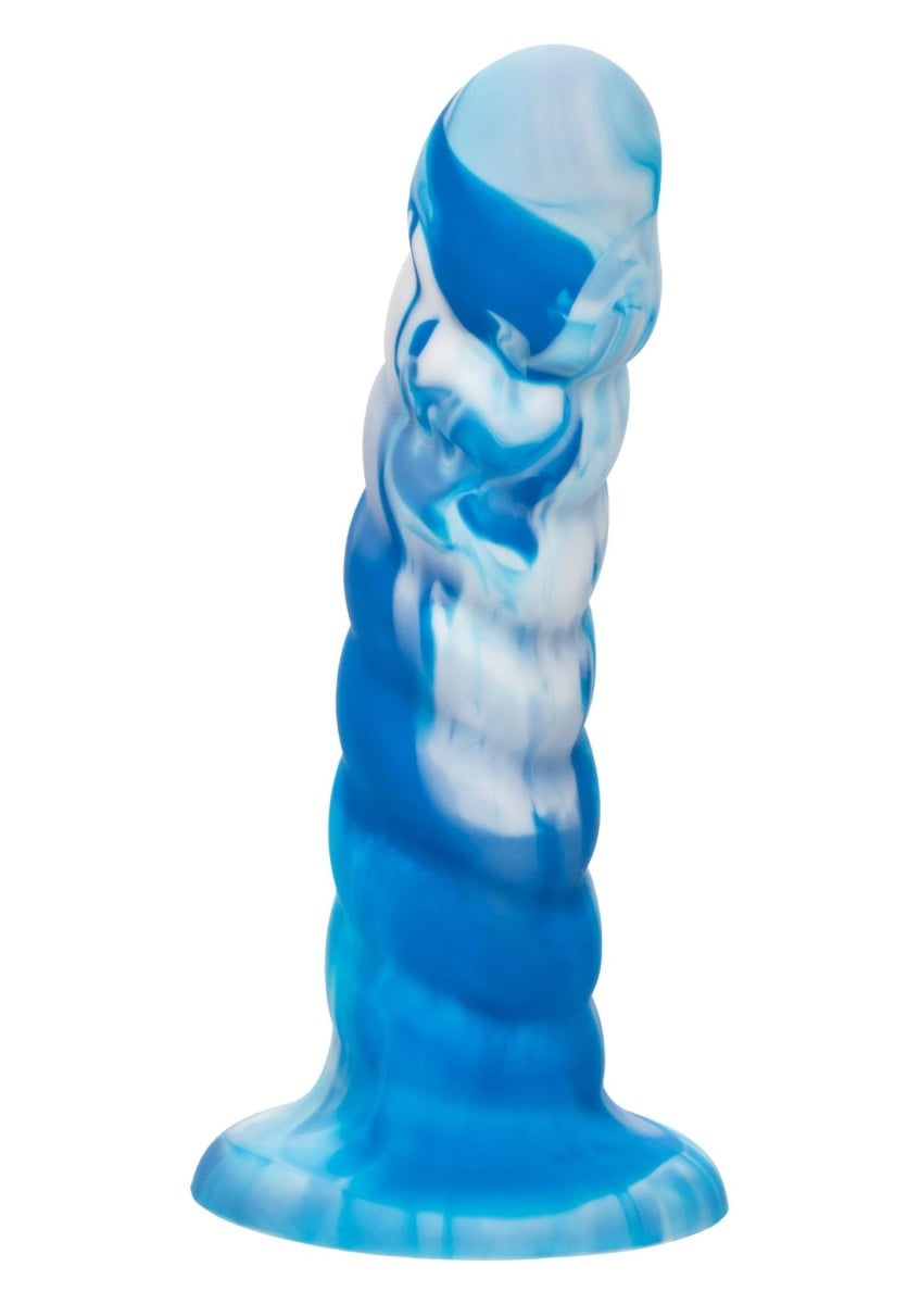 Silikonové dildo CalExotics Twisted Ribbed Probe modré, dildo s přísavkou 14,5 x 3,6 cm