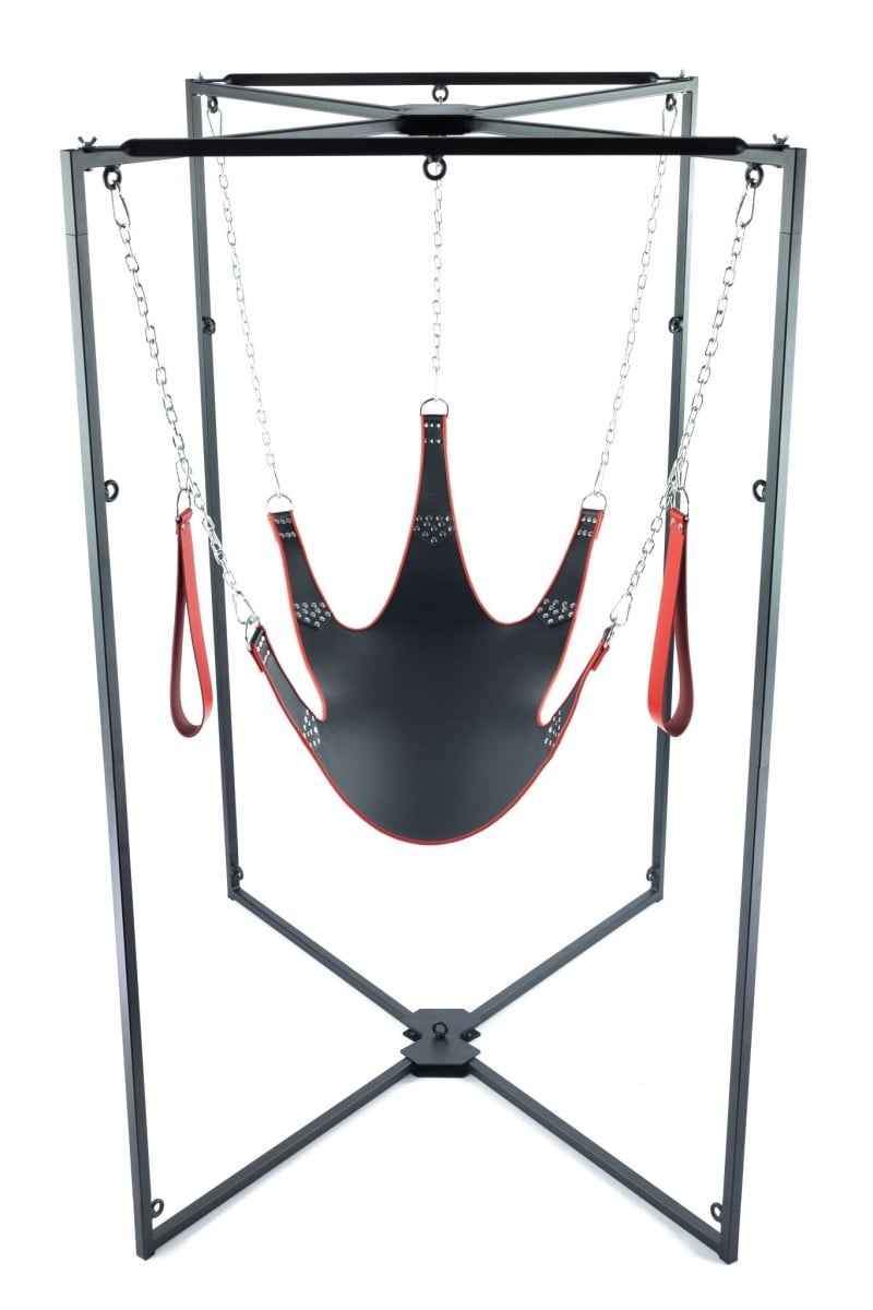 Mr Sling Complete Sling Kit Black-Red, erotická houpačka s rámem pro uchycení, smyčky na nohy + příslušenství