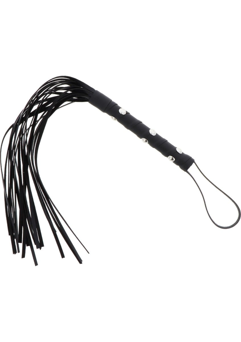 Hidden Desire Extreme Short Studded Flogger Whip, černé důtky z umělé kůže 44 cm