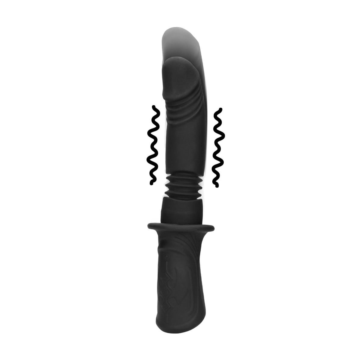 Shots Ouch! Handheld Silicone Vibrating and Thrusting Dildo, silikonový přirážecí vibrátor s držadlem 27,5 x 3,9 cm