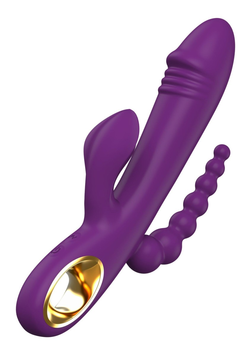 ToyJoy Designer Edition Caleona The Triple Temptation, silikonový vibrátor na bod G, klitoris i anál 21 x 3,6 cm