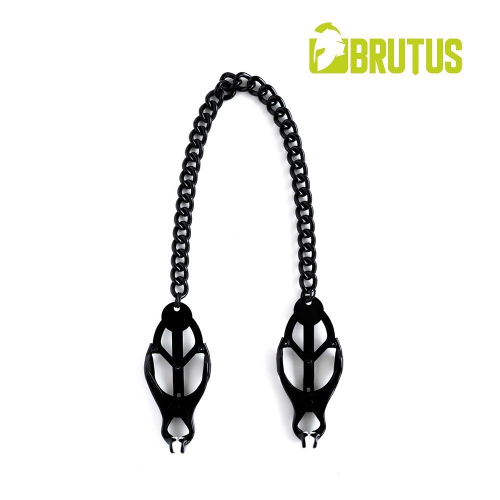 Brutus Steel Series Japanese Clover Nipple Clamps Black, kovové skřipce s řetízkem