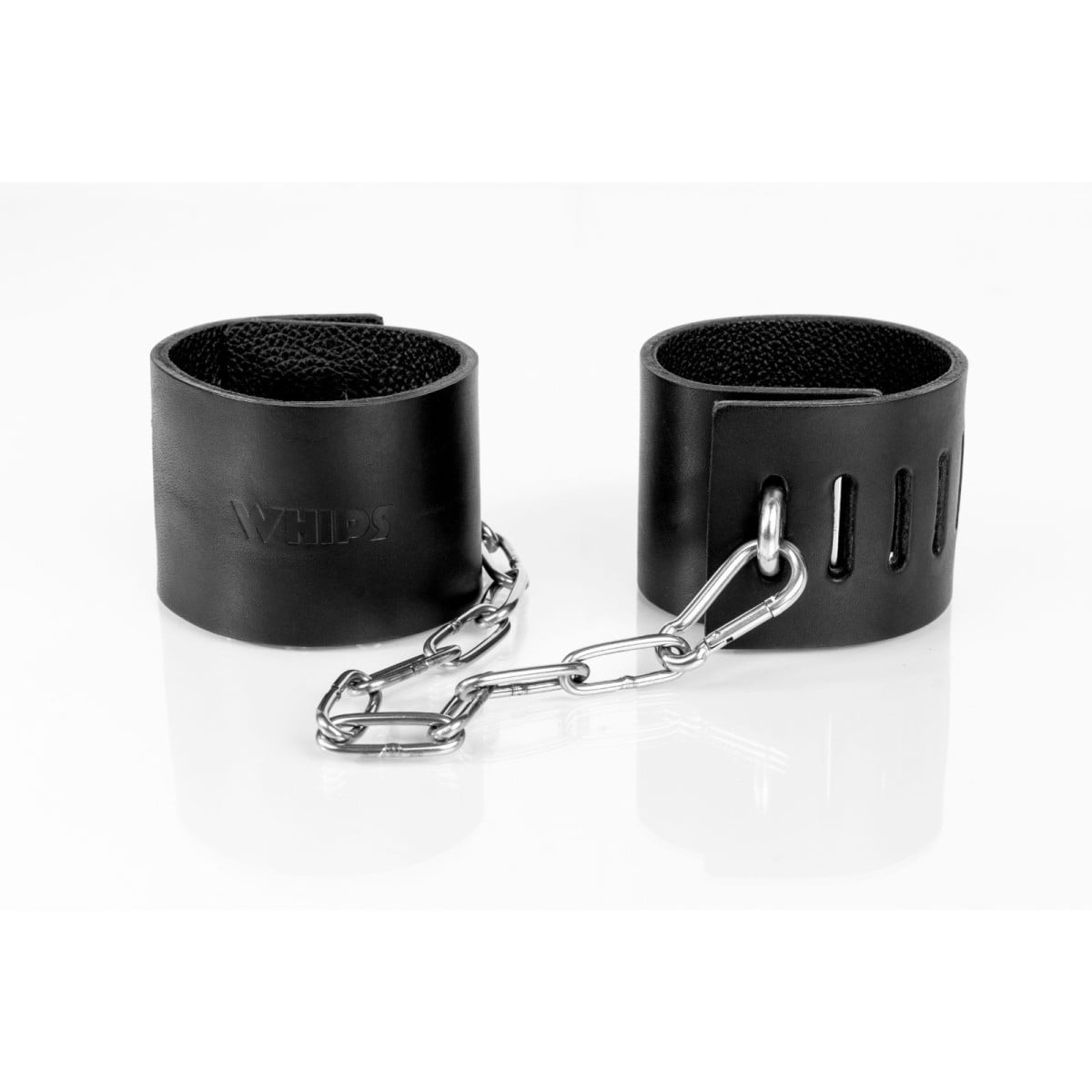 Whips Primal Bond Cuffs With Padlock Small Black, kožená pouta se 2 zámky pro obvod 16–22 cm
