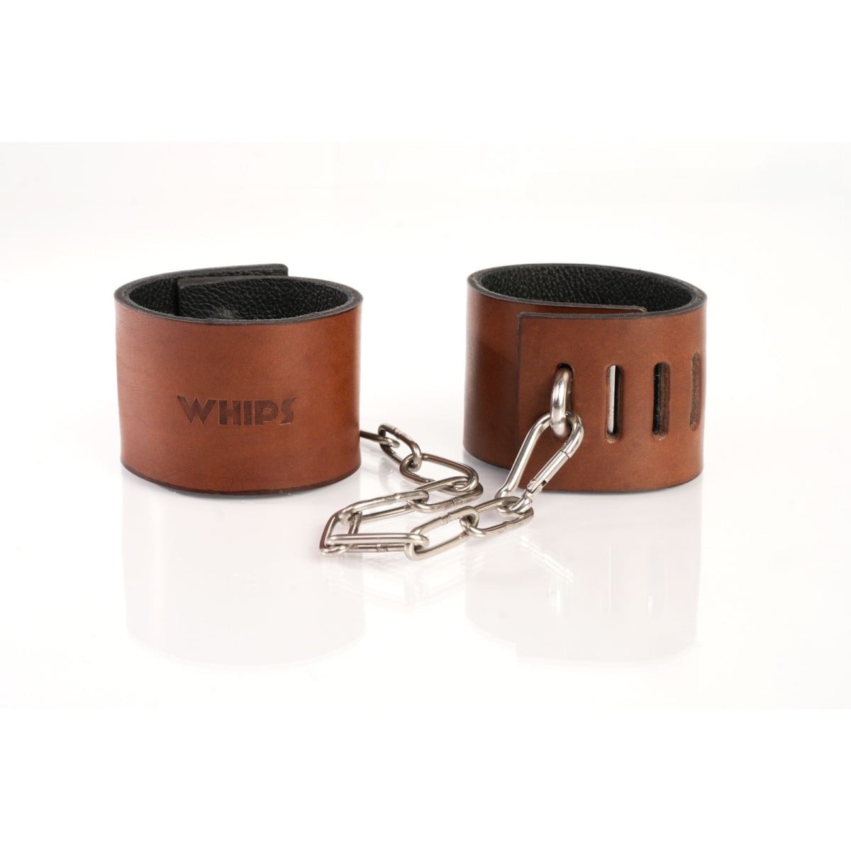Whips Primal Bond Cuffs With Padlock Small Brown, kožená pouta se 2 zámky pro obvod 16–22 cm
