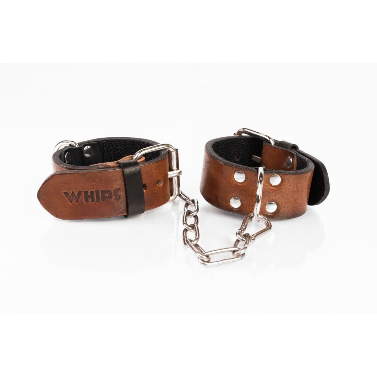 Whips Primal Bond Slim Cuffs Large Brown, kožená pouta pro obvod 22–27 cm