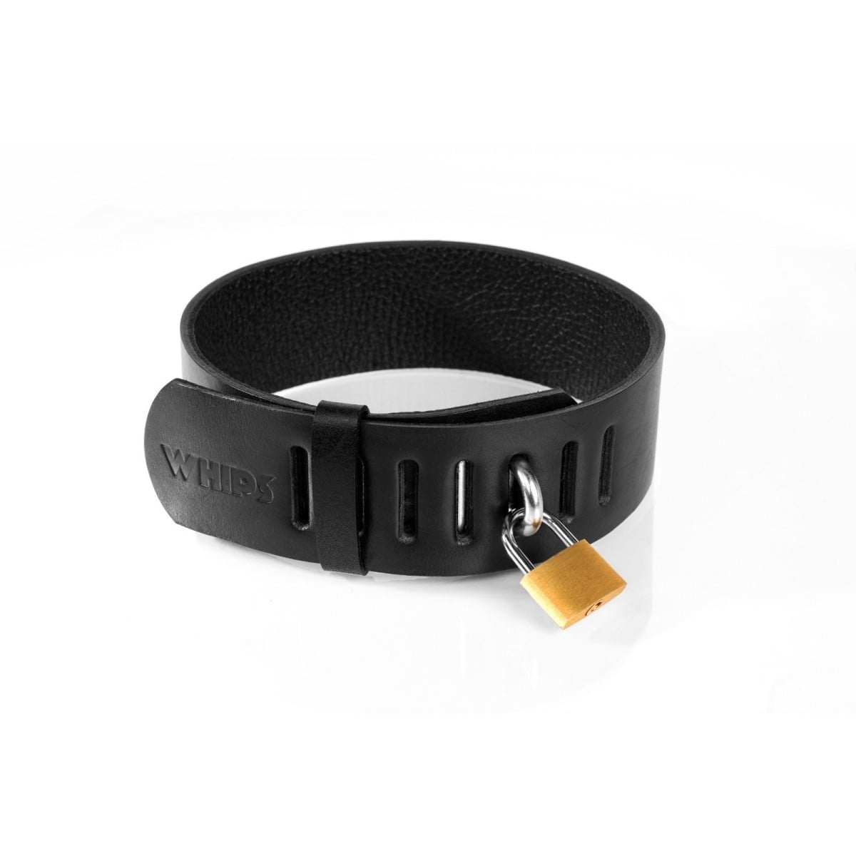 Whips Primal Bond Collar With Padlock Small Black, kožený obojek se zámkem pro obvod 31–40 cm
