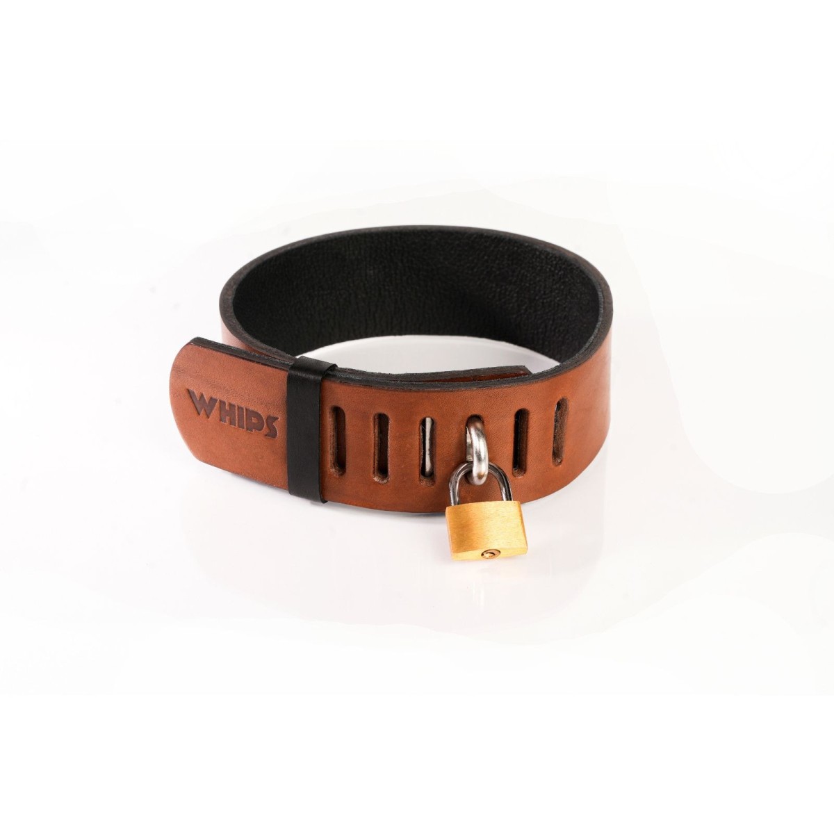 Whips Primal Bond Collar With Padlock Small Brown, kožený obojek se zámkem pro obvod 31–40 cm