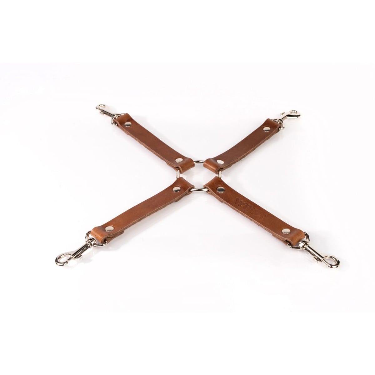 Whips Primal Bond X-Shaped Restraint Brown, kožený kříž pro bondage s karabinami