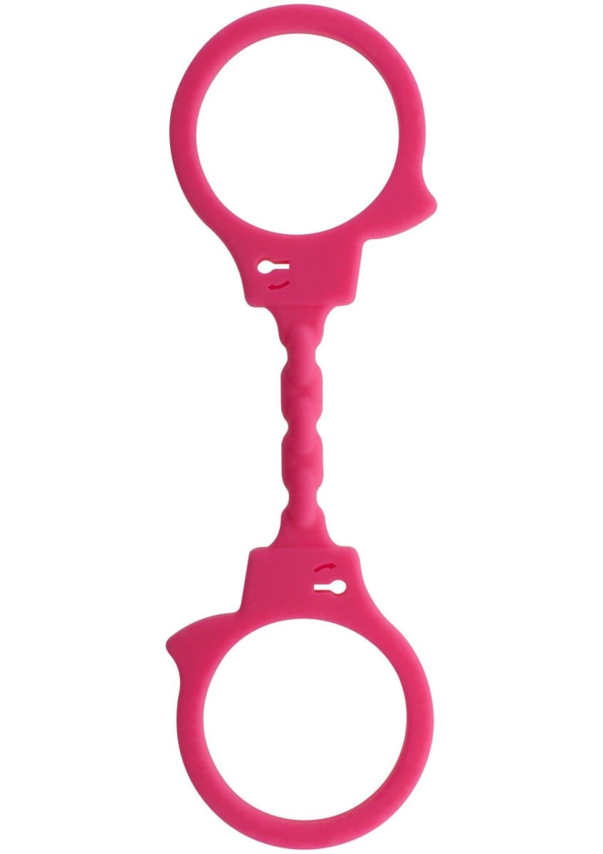 Silikonová pouta ToyJoy Stretchy Fun Cuffs růžová, silikonová pouta na ruce