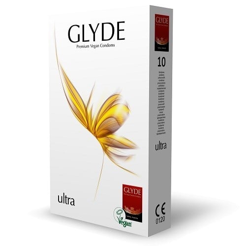 Glyde Ultra Condoms 10 Pack, veganské latexové kondomy s nominální šířkou 53 mm