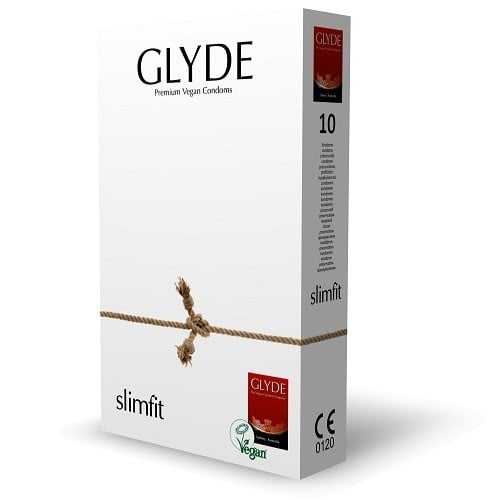 Glyde Slimfit Condoms 10 Pack, veganské latexové kondomy s nominální šířkou 49 mm