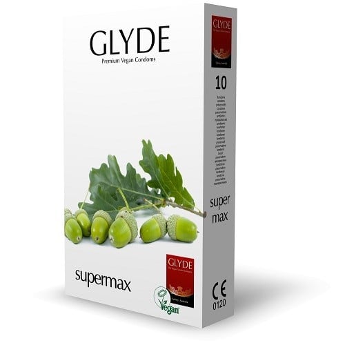 Glyde Supermax Condoms 10 Pack, veganské latexové kondomy s nominální šířkou 60 mm