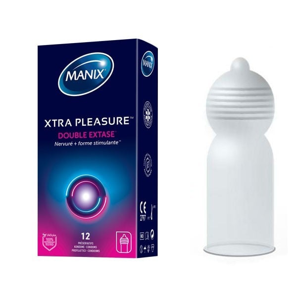 Manix Xtra Pleasure 12 ks, vroubkované latexové kondomy s nominální šířkou 52 mm
