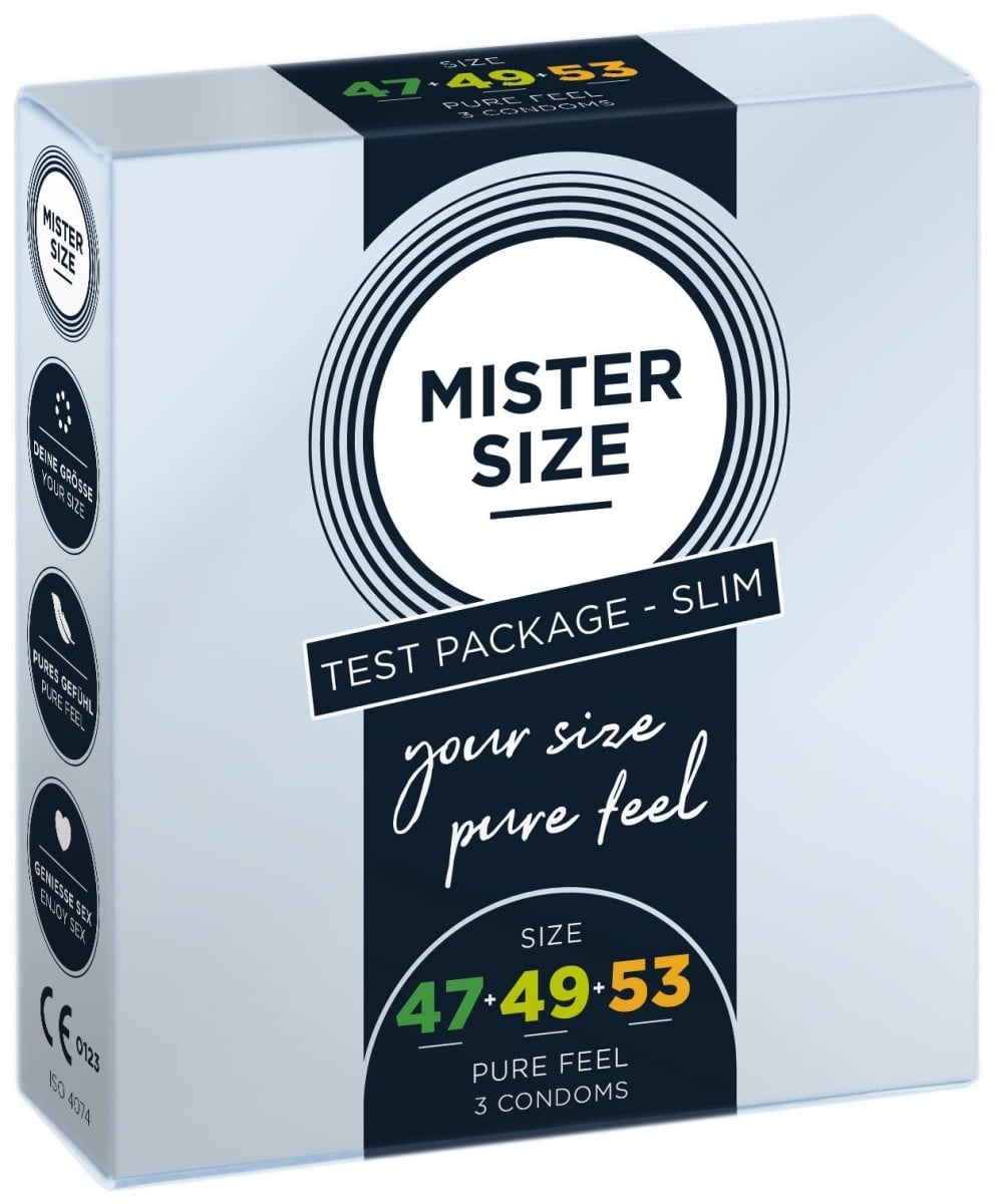 Mister Size Slim Test Package 47–49–53, 3 ks kondomů s nominální šířkou 47, 49 a 53 mm