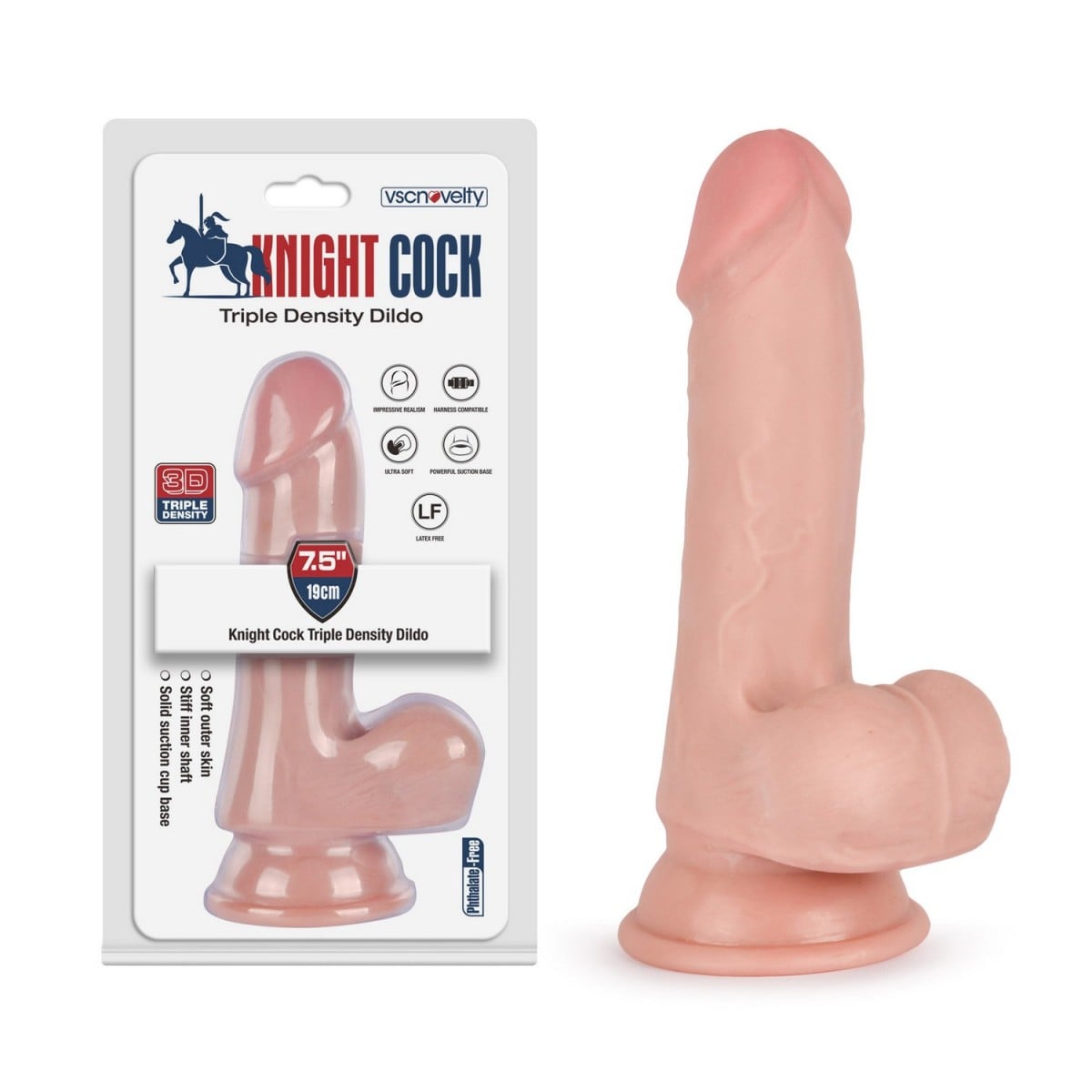 VscNovelty Knight Cock Triple Density Dildo 7.5″, realistické dildo s přísavkou 19 x 4,1 cm