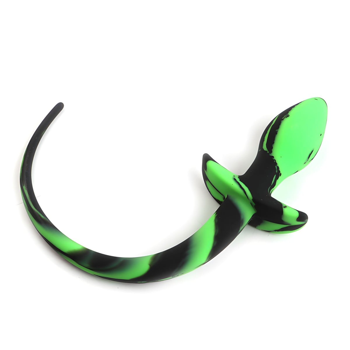 Slave4master Silicone Puppy Tail Black-Green, silikonový anální kolík – psí ocas 7,5 x 3,1 cm