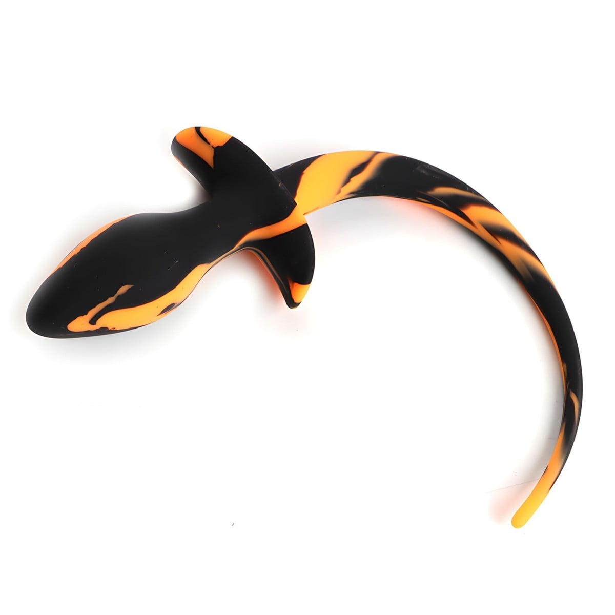 Slave4master Silicone Puppy Tail Black-Orange, silikonový anální kolík – psí ocas 7,5 x 3,1 cm