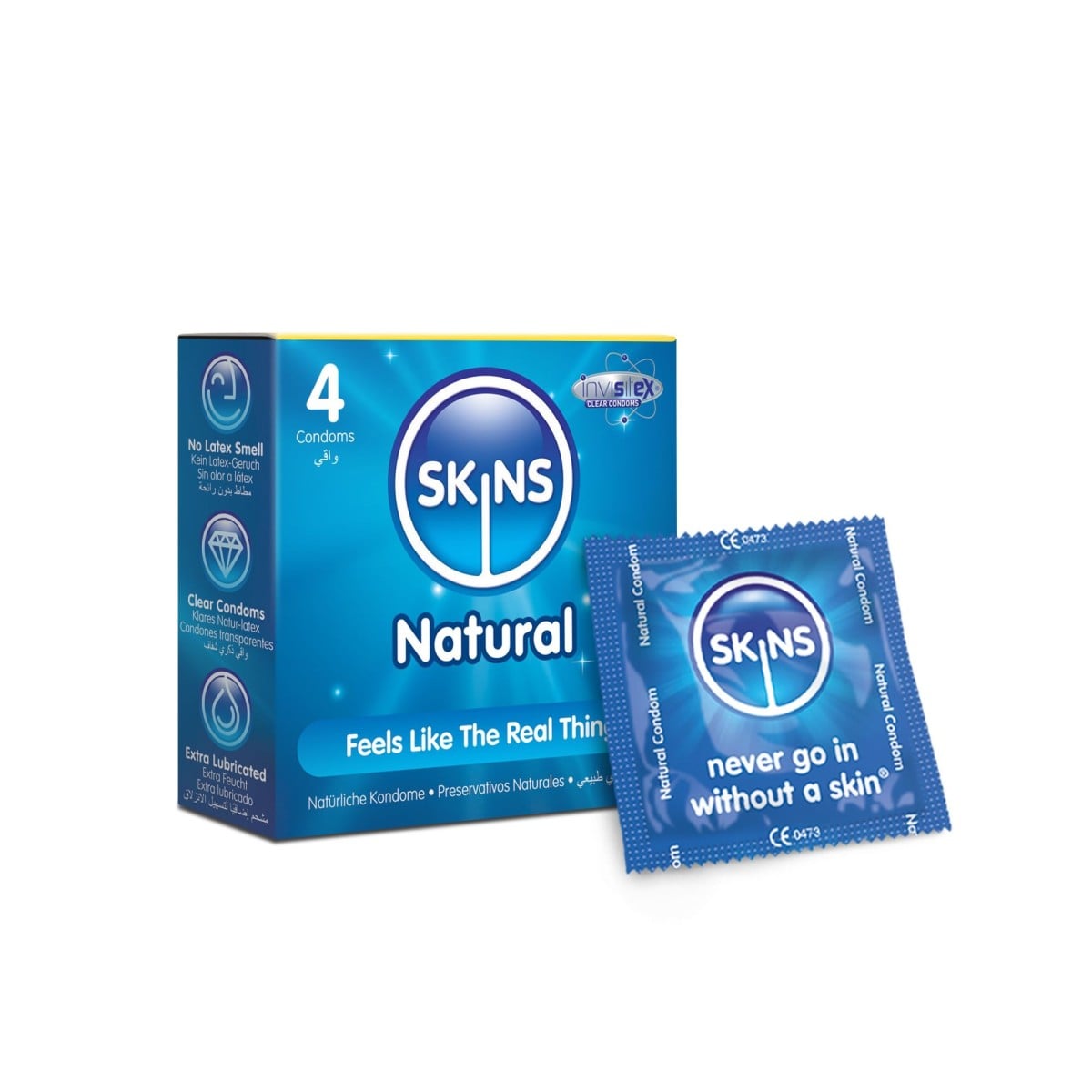 Skins Naturals 4 ks, latexové kondomy s nominální šířkou 52 mm