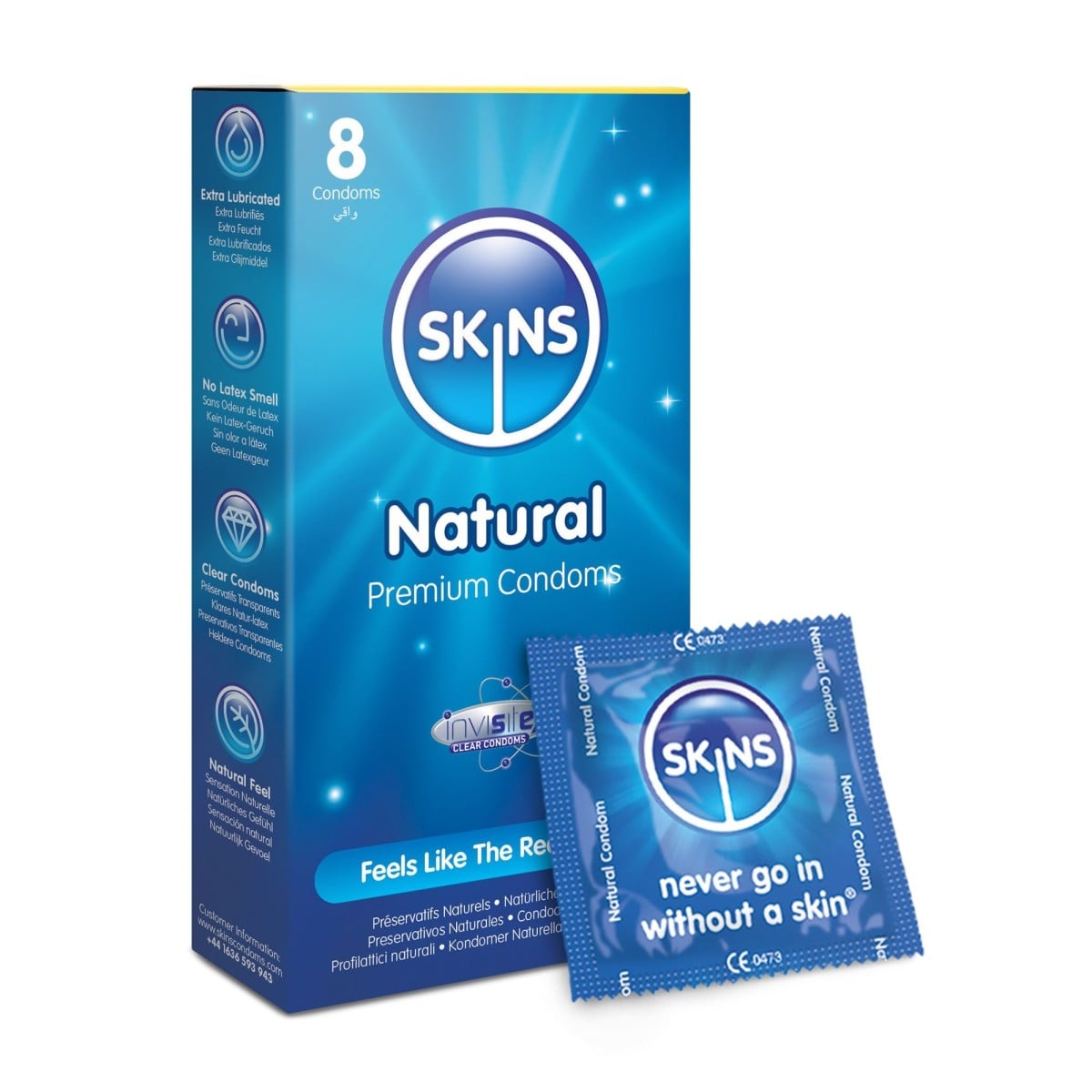 Skins Naturals 8 ks, latexové kondomy s nominální šířkou 52 mm