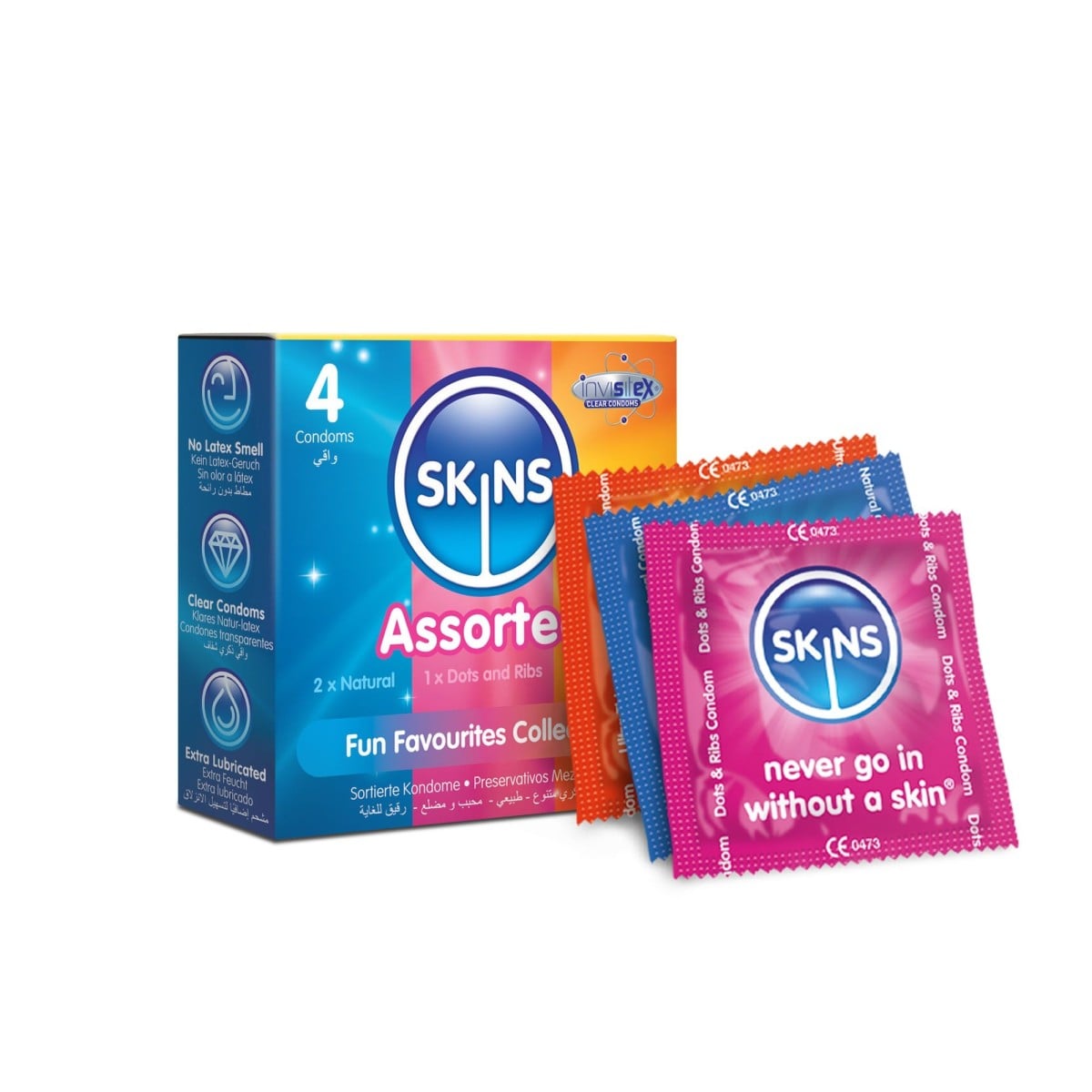 Skins Assorted 4 ks, 3 druhy latexových kondomů