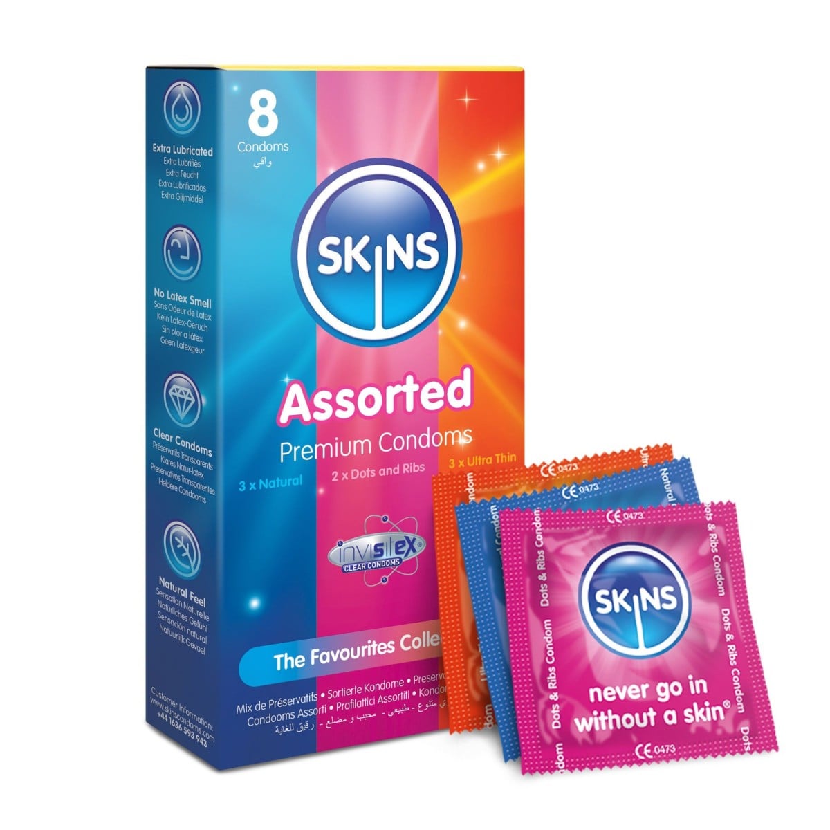 Skins Assorted 8 ks, 3 druhy latexových kondomů