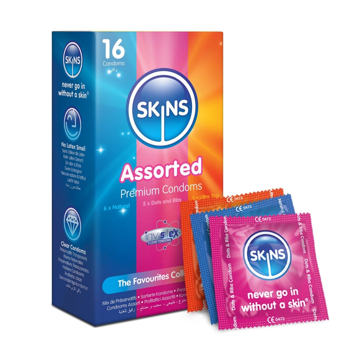 Skins Assorted 16 ks, 3 druhy latexových kondomů