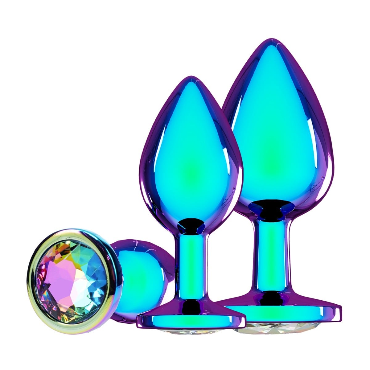Ouch! Venice Collection Metal Anal Plug Set Iridescent, sada 3 kovových análních kolíků