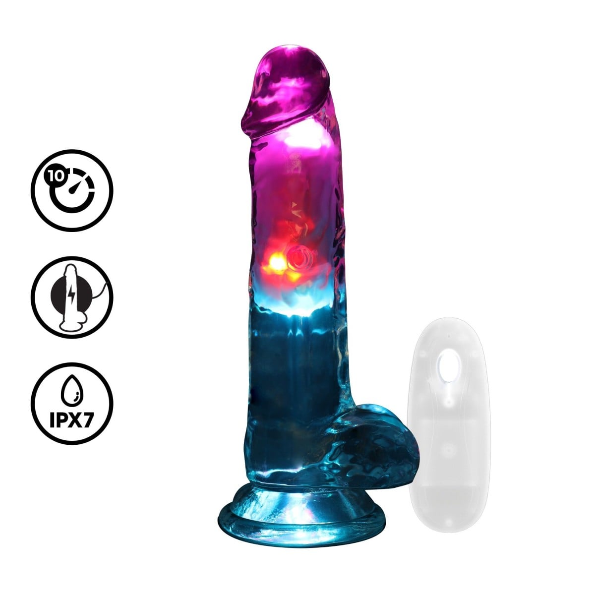RealRock LED Vibrating Cock with Balls 7″ / 18 cm, vibrátor s přísavkou na dálkové ovládání 19,5 x 4,4 cm
