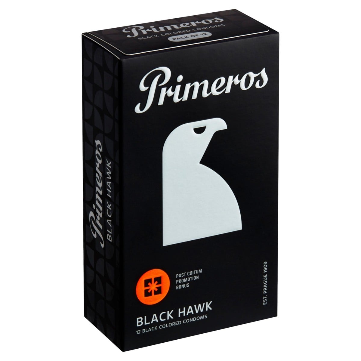 Primeros Black Hawk 12 ks, černé latexové kondomy s nominální šířkou 54 mm