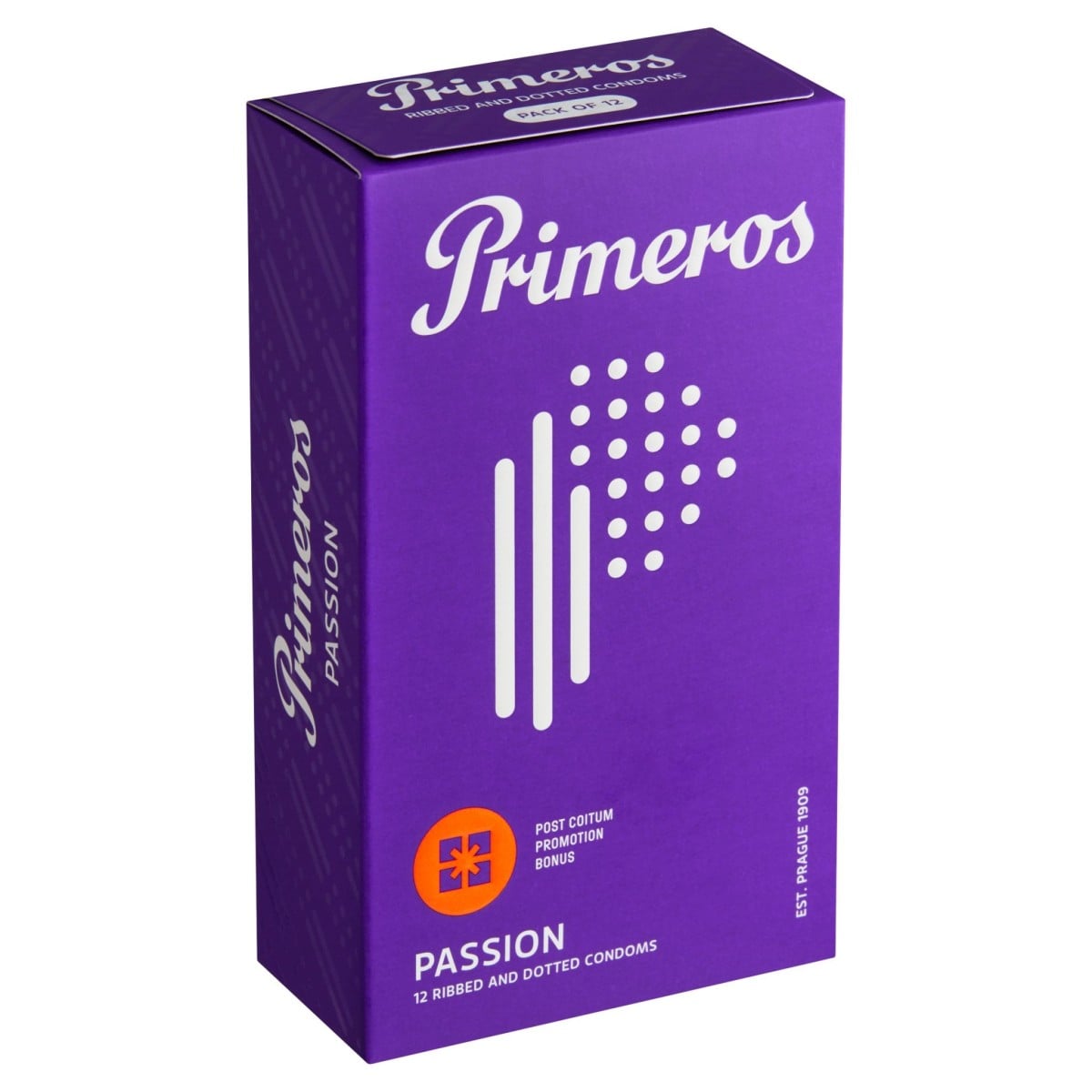 Primeros Passion 12 ks, vroubkované latexové kondomy s nominální šířkou 54 mm