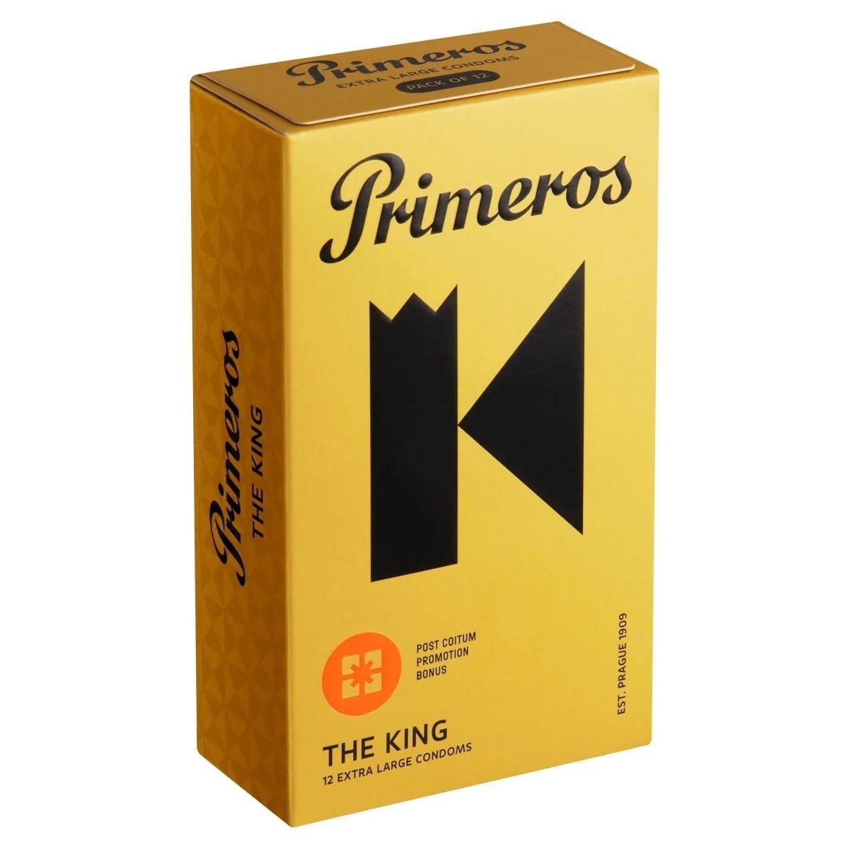 Primeros The King 12 ks, široké latexové kondomy s nominální šířkou 57 mm