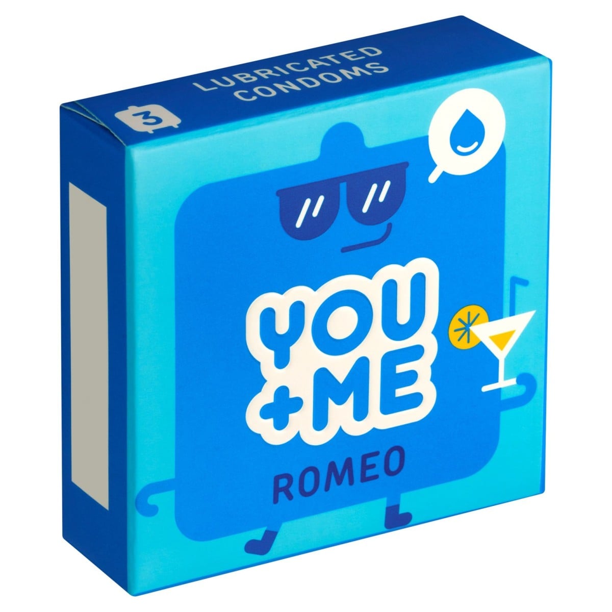 YOU+ME Romeo 3 ks, extra lubrikované latexové kondomy s nominální šířkou 53 mm