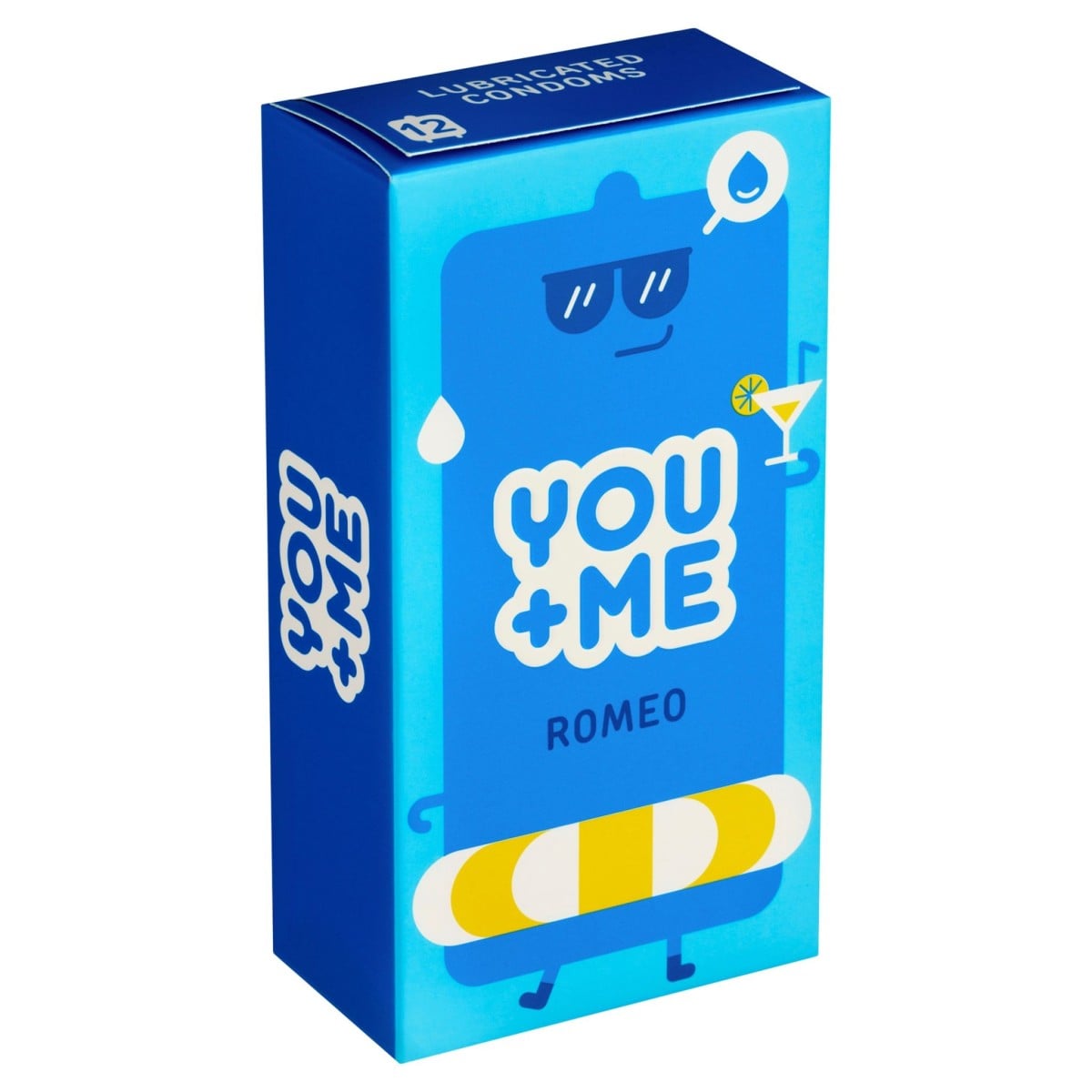 YOU+ME Romeo 12 ks, extra lubrikované latexové kondomy s nominální šířkou 53 mm
