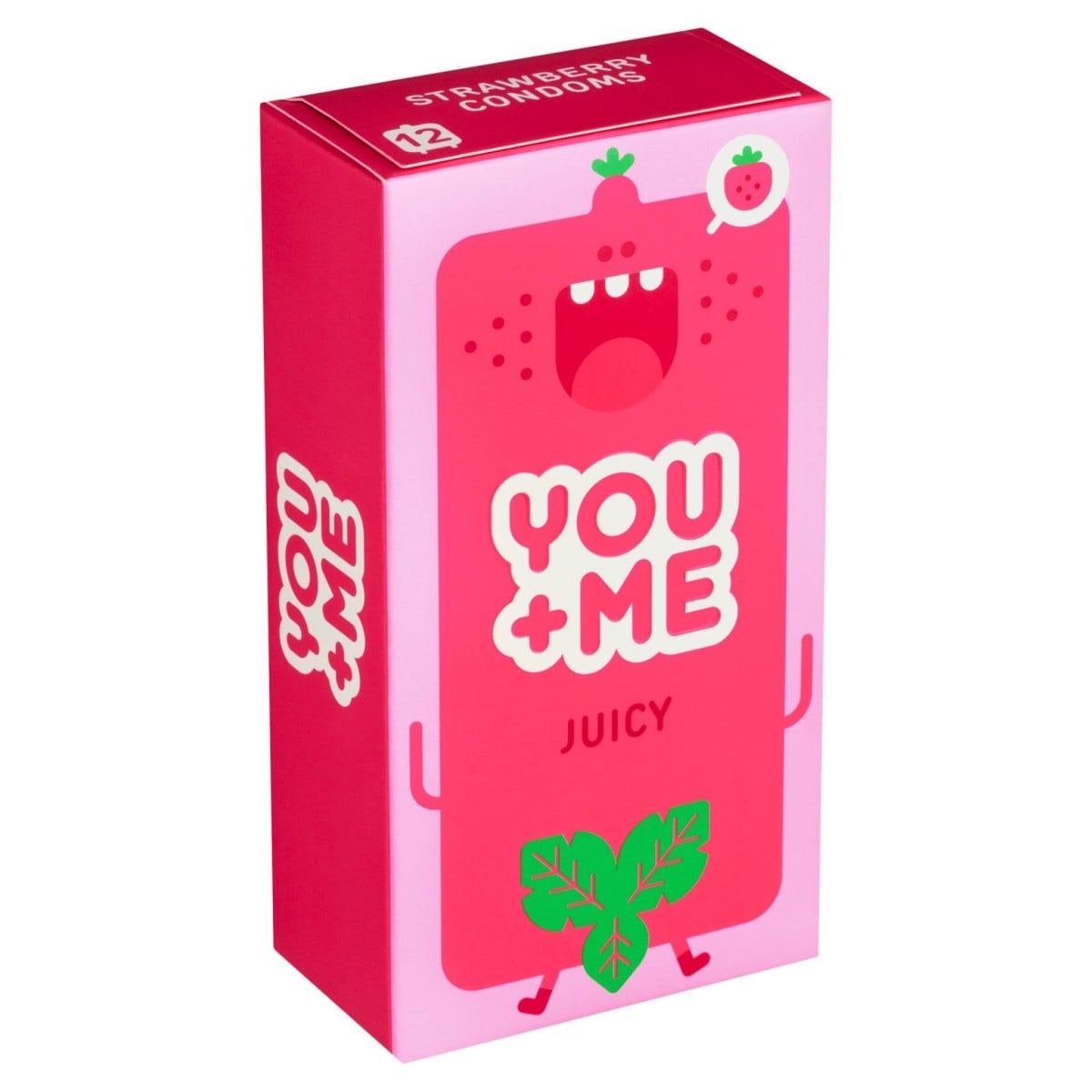 YOU+ME Juicy 12 ks, jahodové latexové kondomy s nominální šířkou 53 mm