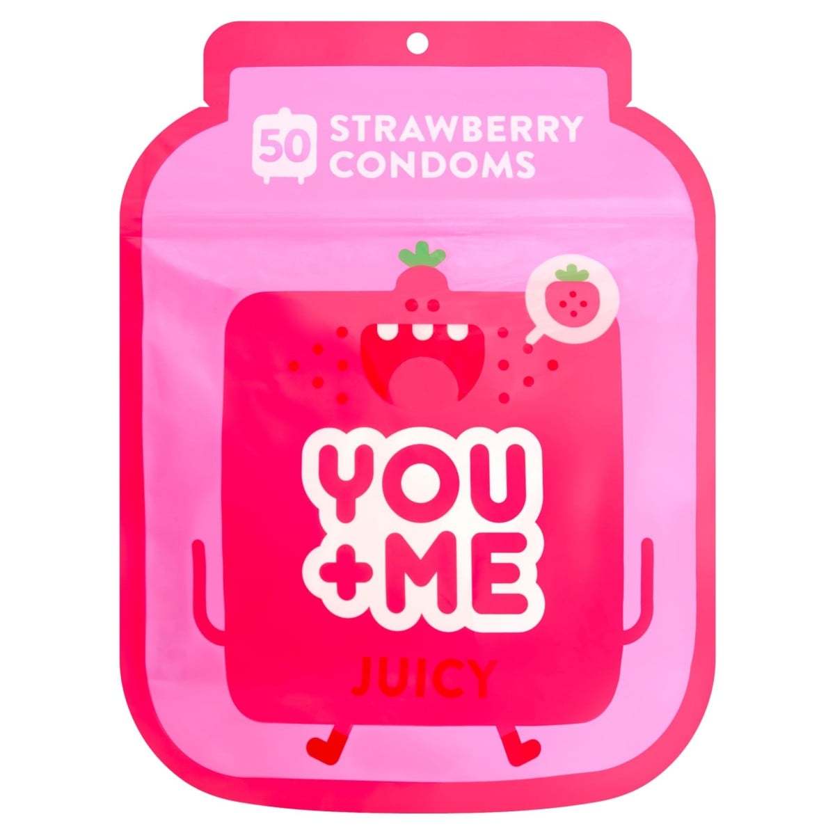 YOU+ME Juicy 50 ks, jahodové latexové kondomy s nominální šířkou 53 mm