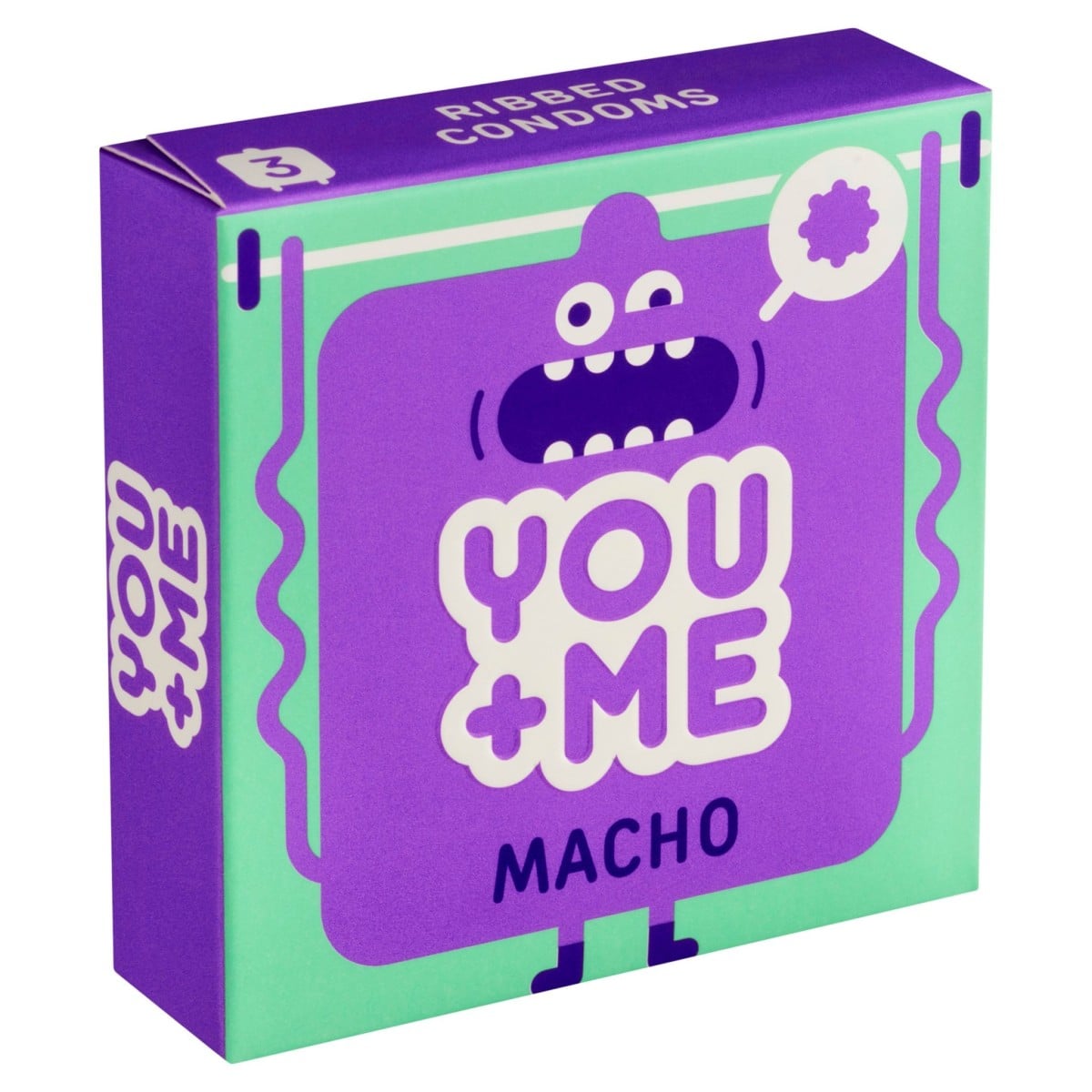 YOU+ME Macho 3 ks, vroubkované latexové kondomy s nominální šířkou 52 mm