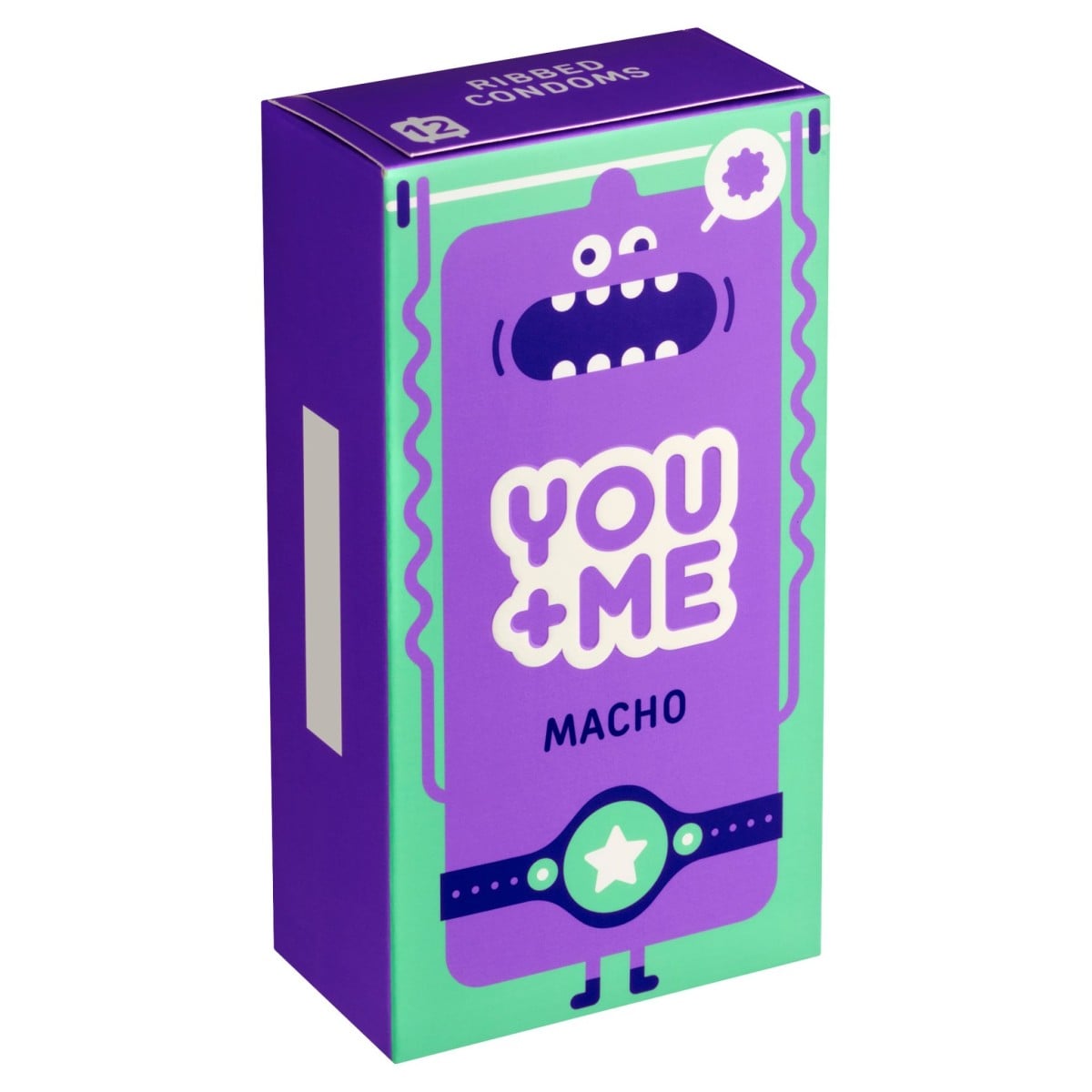 YOU+ME Macho 12 ks, vroubkované latexové kondomy s nominální šířkou 52 mm