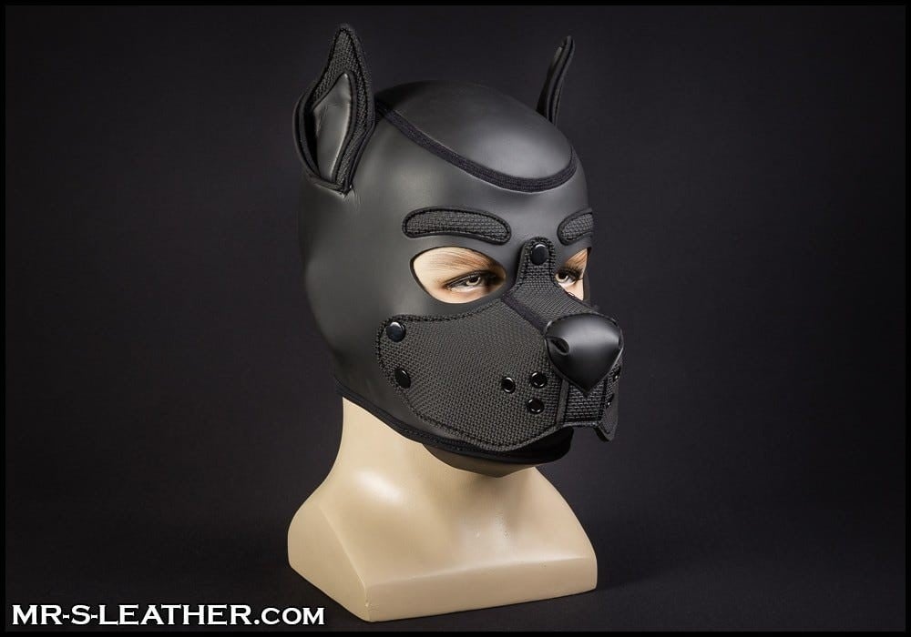 Psí maska Mr. S Leather Neoprene K9 Hood černá XL, neoprenová psí kukla pro puppy play