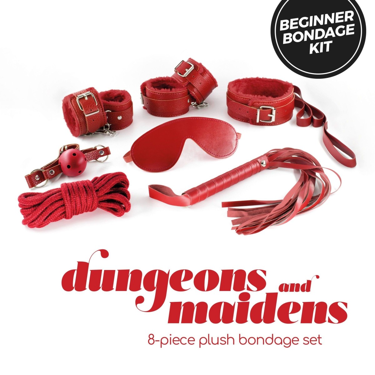 Crushious Dungeons and Maidens, červená sada 8 ks BDSM hraček