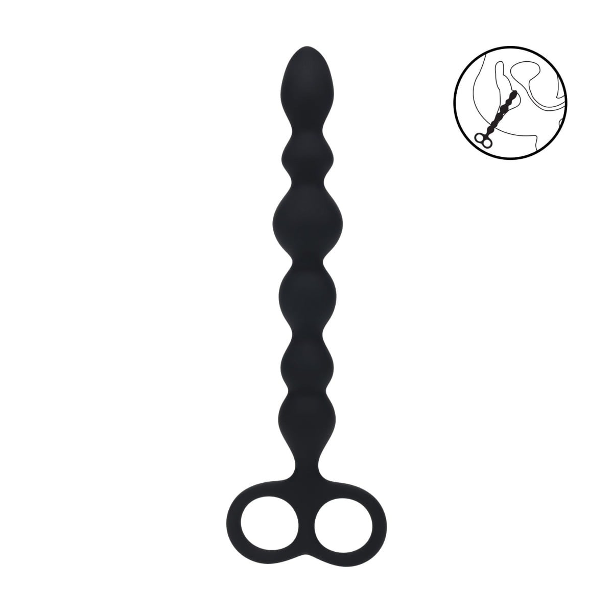 Levelz Beaded Silicone Anal Probe with Double Loop, silikonové anální kuličky s rukojetí 24,5 x 1,5–3,3 cm