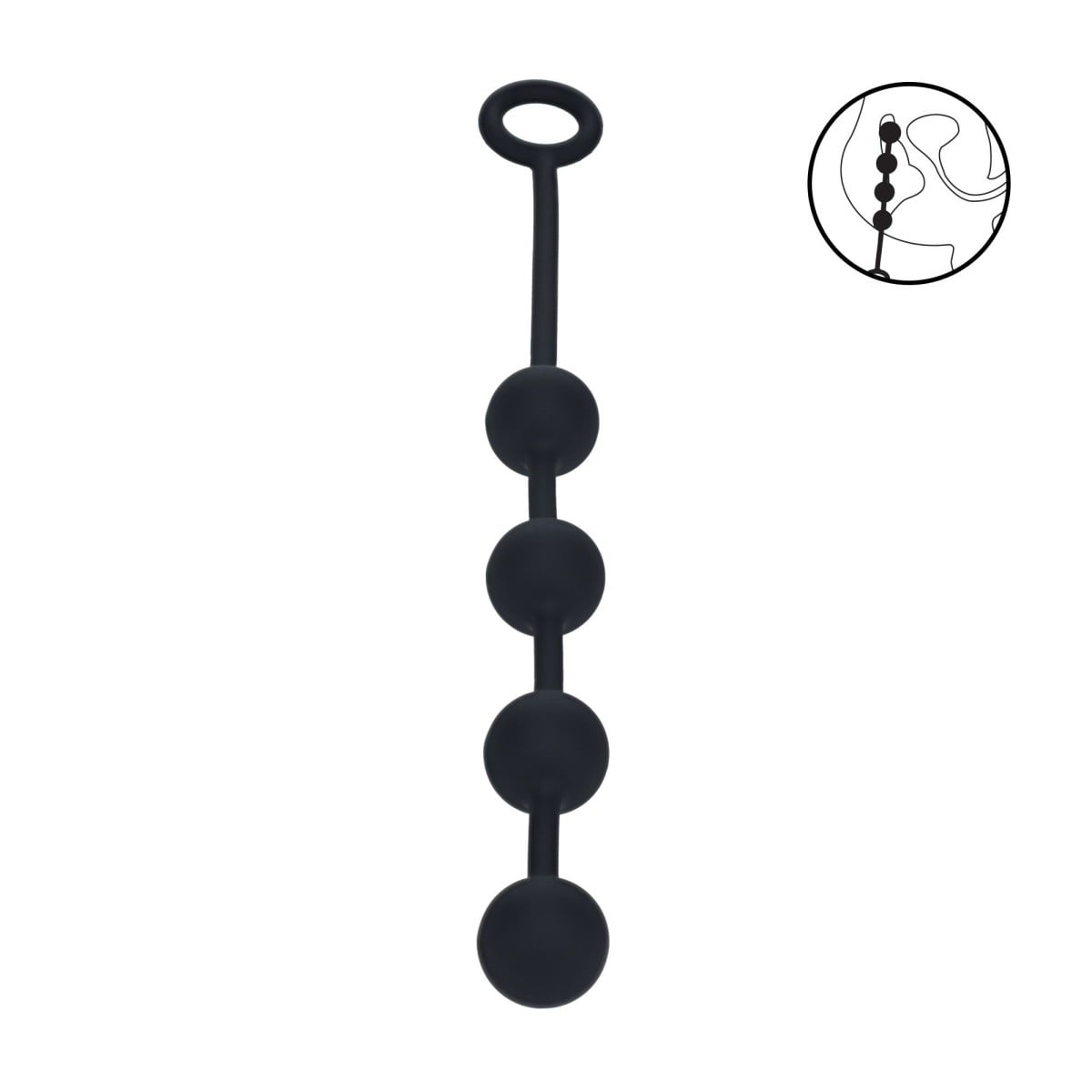 Levelz Round Silicone Anal Balls M, černé anální kuličky 33 x 3 cm