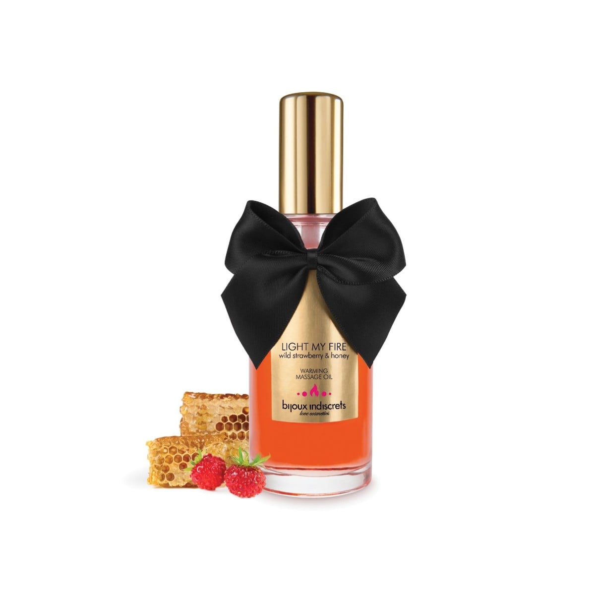 Bijoux Indiscrets Light My Fire Warming Massage Oil Wild Strawberry & Honey 100 ml, hřejivý masážní olej s příchutí jahod a medu