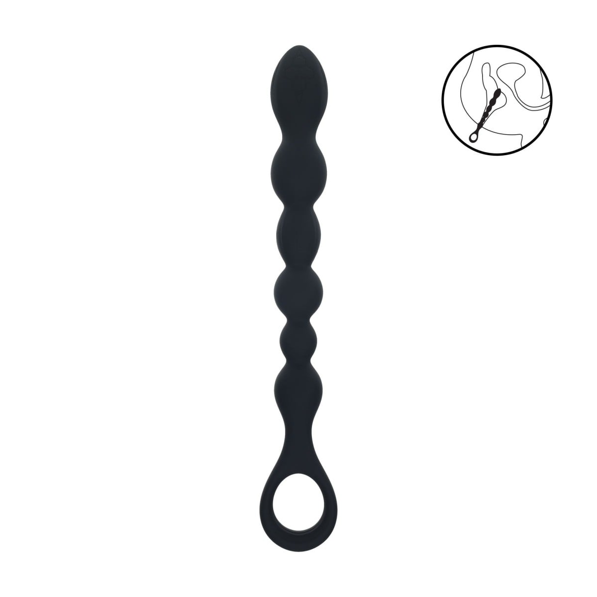 Levelz Beaded Snake Anal Probe with Loop, silikonové anální kuličky s rukojetí 26 x 2,2–3 cm
